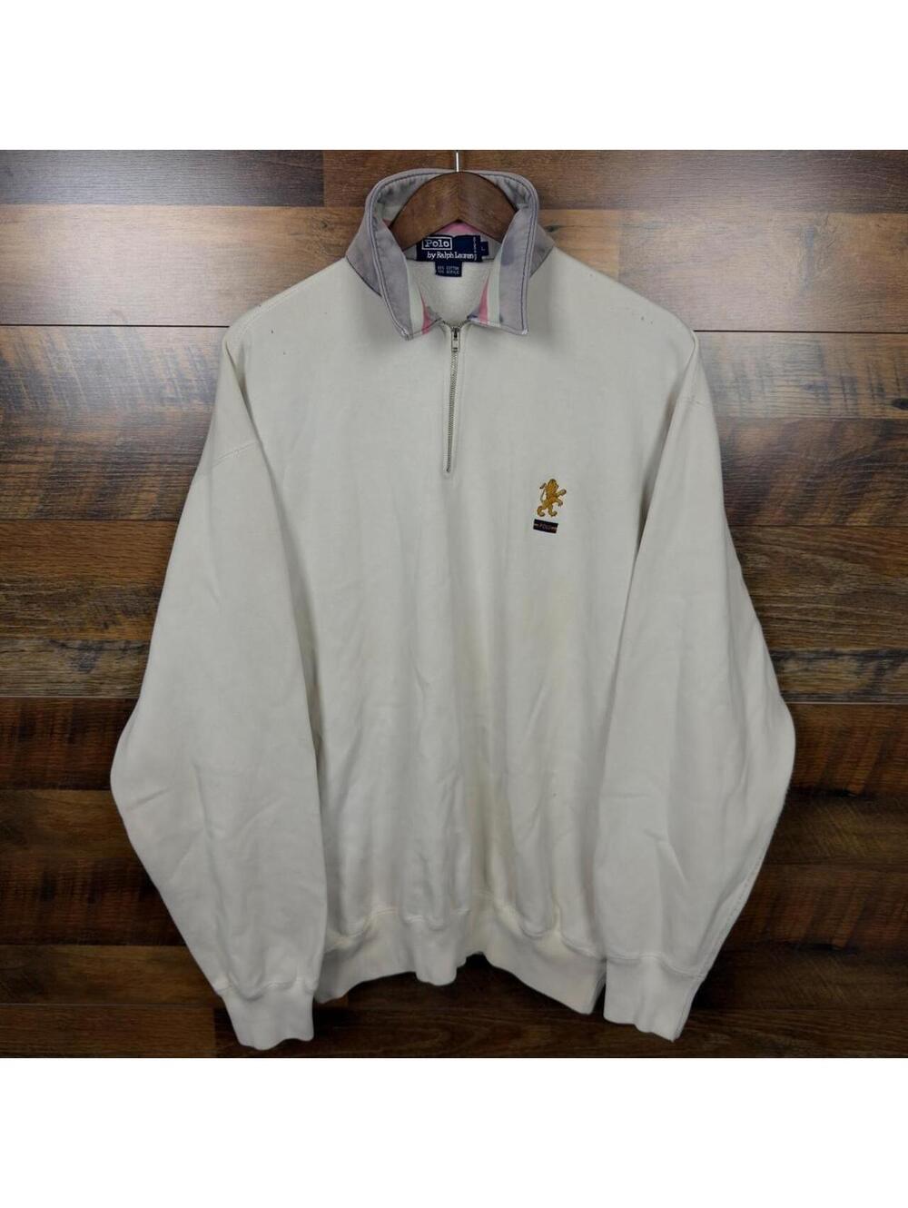 Rare Vintage Polo Ralph Lauren Lion Crest Quarter Zip Fleece Pullover Size Large